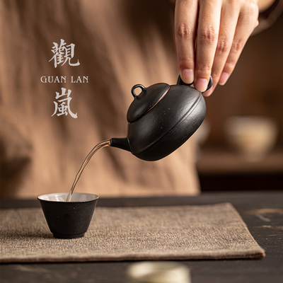 观岚粉引禅风黑无忧茶壶纯手工粗陶泡茶壶复古陶瓷茶具单壶无忧壶