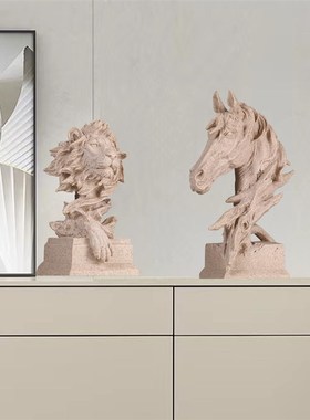 新中式酒店宾馆民宿风装饰品雄狮雕塑电视柜储物柜摆件书柜工艺品