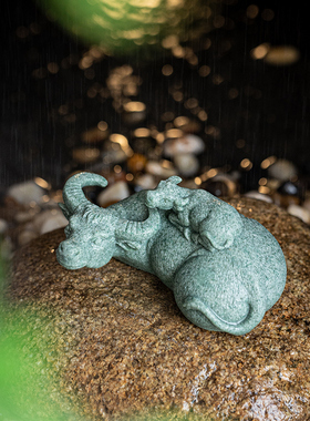 招财创意青砂石扭转乾坤牛茶宠茶桌茶盘摆件鱼缸造景微景观装饰品