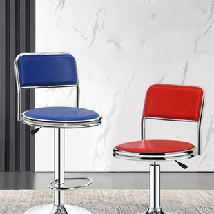 吧台椅升降椅带靠背圆凳美容凳旋转家用理发店酒吧高脚带轮子凳子