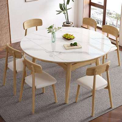 轻奢全实木岩板餐桌诧寂原木风方圆两用伸缩折叠小户型家用吃饭桌