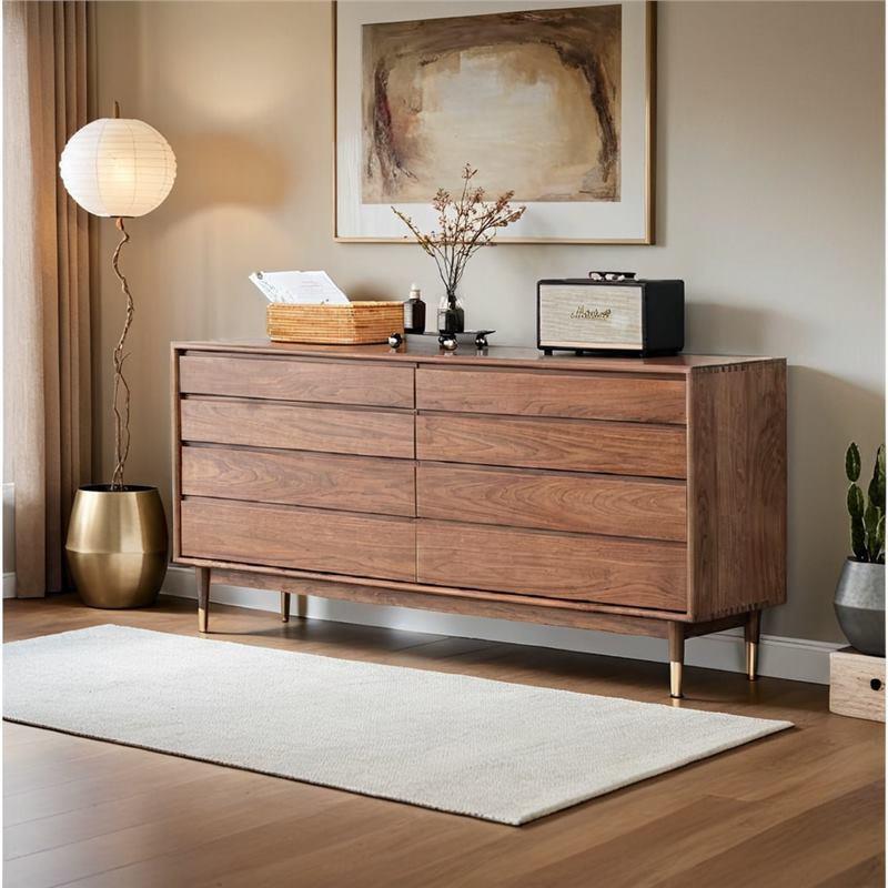 北欧全实木黑胡桃木八斗柜日式原木卧室家具北美樱桃木床尾柜储物