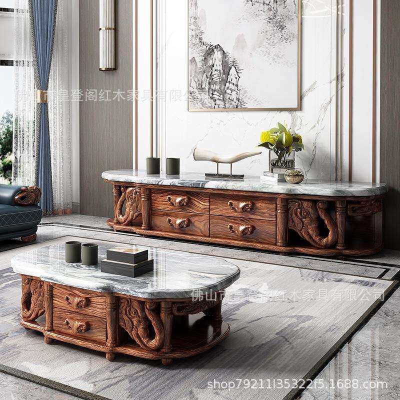 欧式大象大理石茶几电视柜组合橡木雕花大小户型别墅家用
