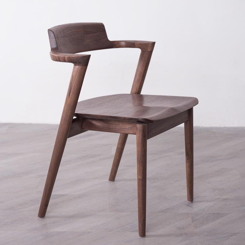 黑胡桃木牛头椅北欧原木餐椅实木靠背椅现代简约餐桌椅组合咖啡椅