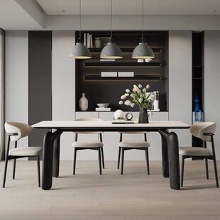 组合家用饭桌带轻奢简约现代板圆高端大户型方岩椅长方形餐桌转盘