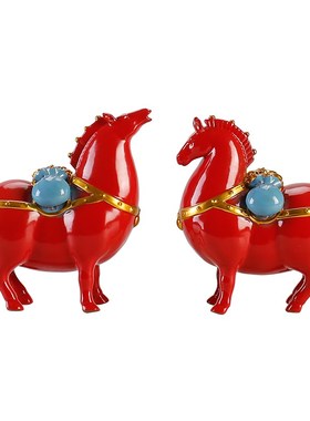 新中式办公室桌面酒柜电视柜客厅开业乔迁礼品创意唐马招财马摆件