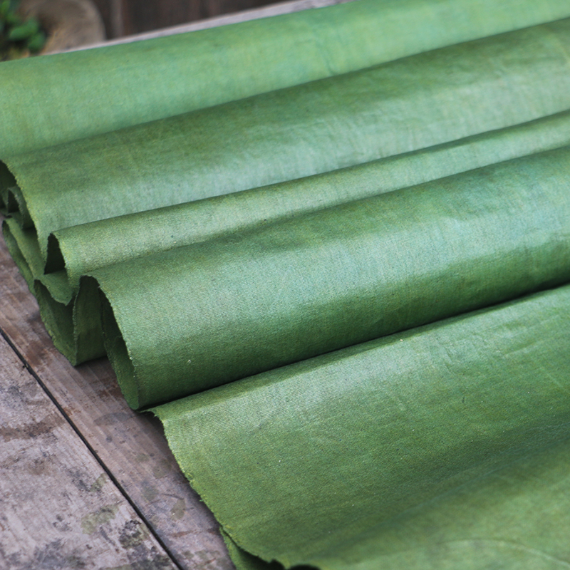 倚山人侗布亮亮蛋清布手工纯棉草木植染绿色包DIY仿皮面料宽40cm