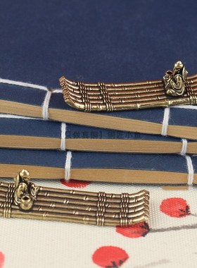 纯黄铜竹排香插竹筏流水假山景观配饰孤舟老翁小船渔翁钓鱼小摆件