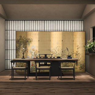 实木屏风折叠移动隔断客厅卧室遮挡办公室酒店折屏春秋花草 新中式