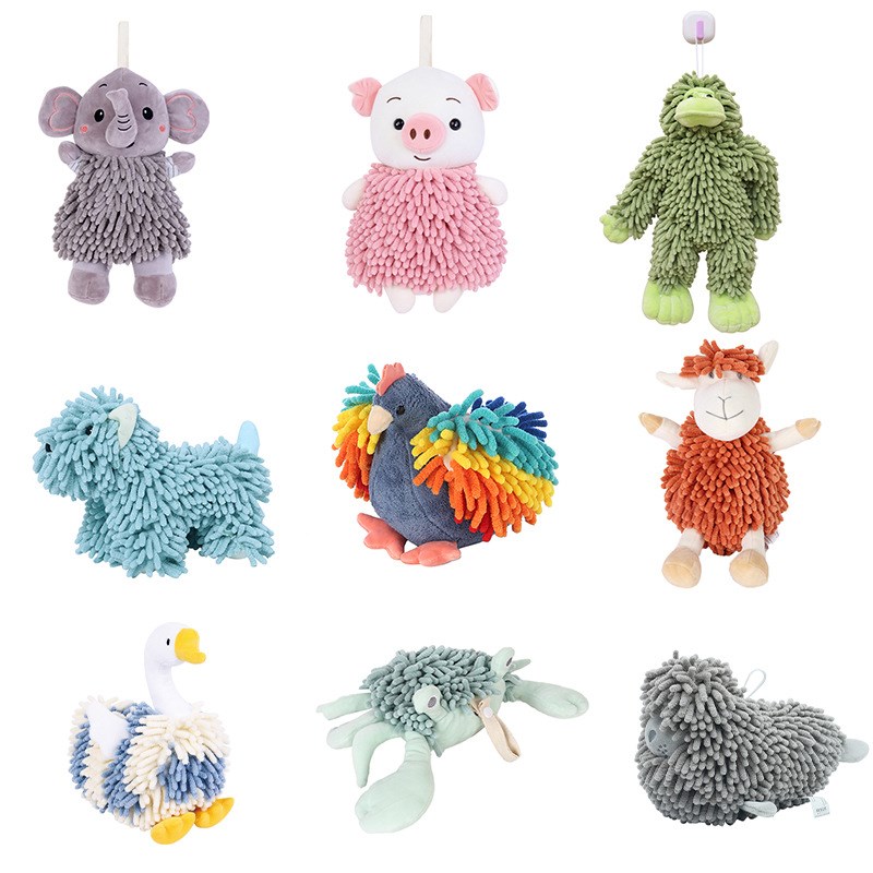 卡通动物雪尼尔擦手公仔多功能动物创意吸水擦手巾可当宠物玩具