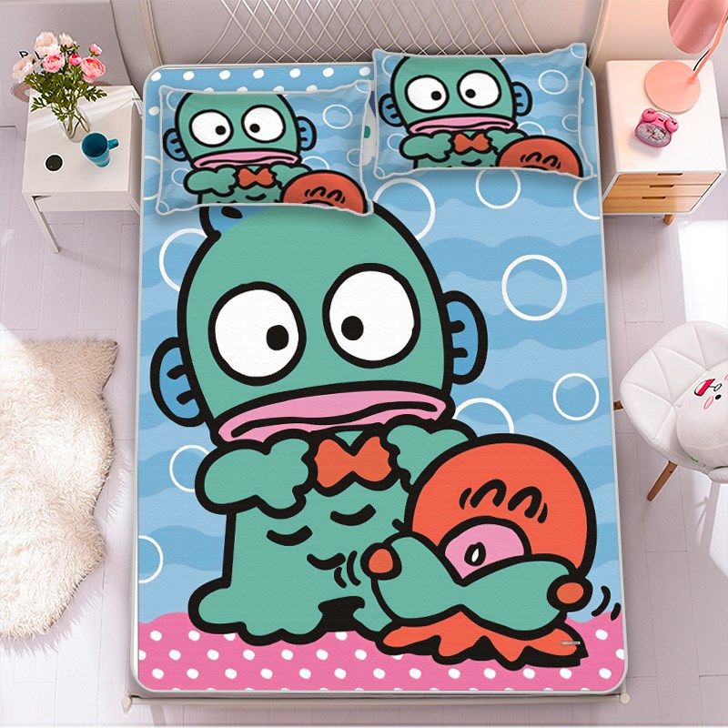 卡通儿童半人鱼牛奶冰丝席套件丑鱼汉顿学生宿舍夏季凉席可机洗