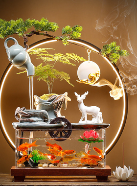 鱼缸悬壶流水摆件生财喷泉水循环招财桌面办公室开业乔迁新居礼品