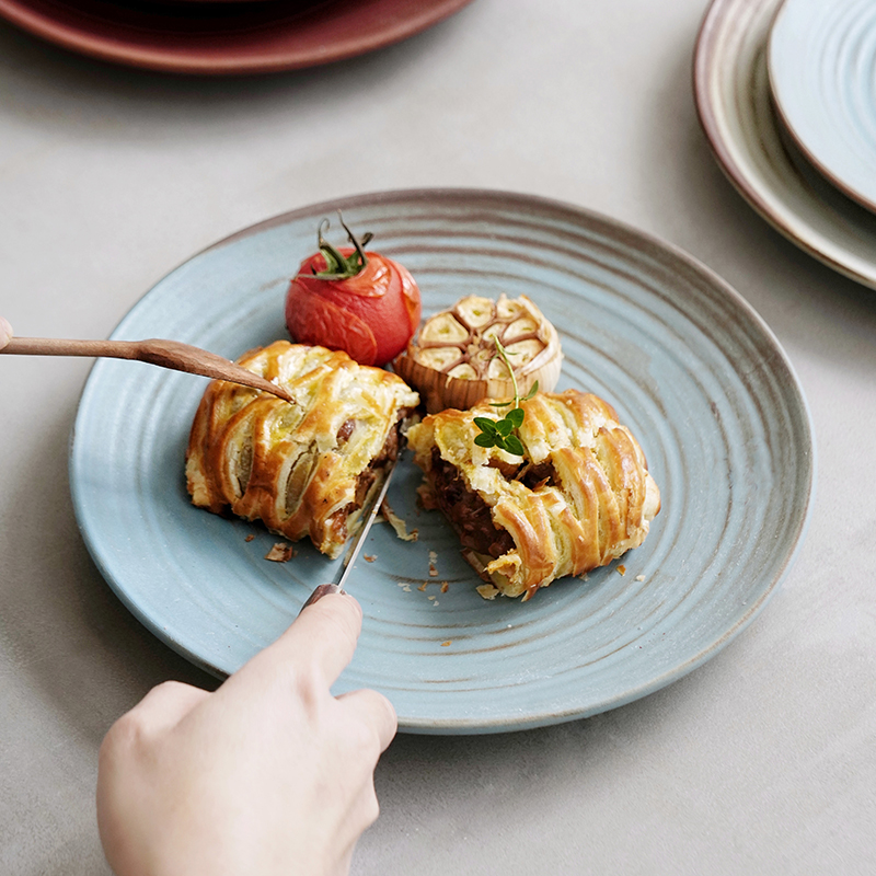 陶柔西餐厅浅盘复古陶土手工圆盘家用菜盘子骨碟小菜冷菜盘日料盘