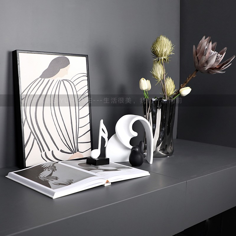 样板房高级感玄关装饰品客厅电视柜书桌摆件床头柜花艺挂画工艺品