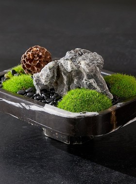 酒店餐厅圆桌中间果盘花艺布置会议室桌面摆花氛围感青苔小景摆件