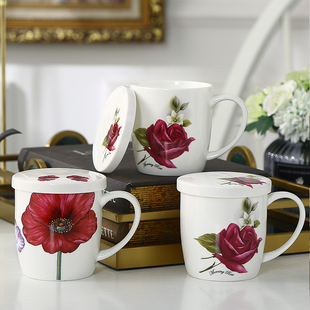 陶瓷水杯家用套装骨瓷喝水杯客厅茶楼带把茶杯不带盖马克杯可定制
