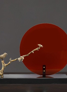 新中式金属铁艺摆件样板间售楼处装饰品圆形客厅玄关柜摆设大理石