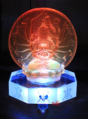 八吉祥水晶发光底座LED七色变换发光灯座琉璃佛像舍利塔桌面摆件