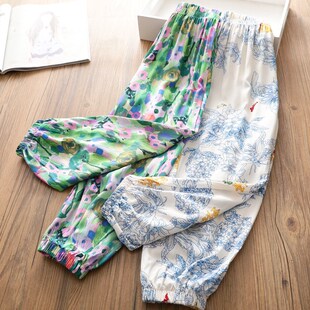 女童清凉人棉防蚊裤子薄款2024夏装儿童国风棉绸抖抖灯笼遛弯长裤