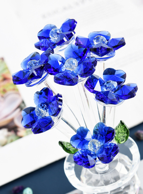 高档粉紫黄水晶花摆件家居客厅酒柜手机柜台装饰创意生日礼物摆件