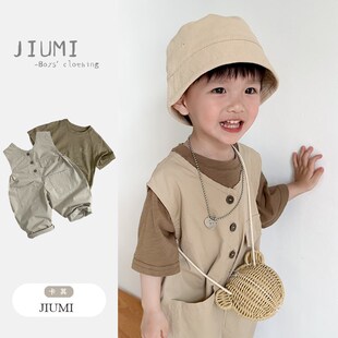 儿童夏装背带裤男童裤子短袖T恤套装森系连体衣2岁男宝宝夏季童装