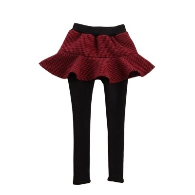 女童打底裤加绒裙裤洋气外穿儿童裤子假两件宝宝裤裙格子纯棉女孩