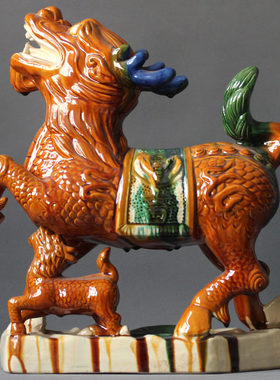 唐三彩陶瓷麒麟送富贵风生水起瑞兽乔迁新居礼品麒麟摆件玄关摆设