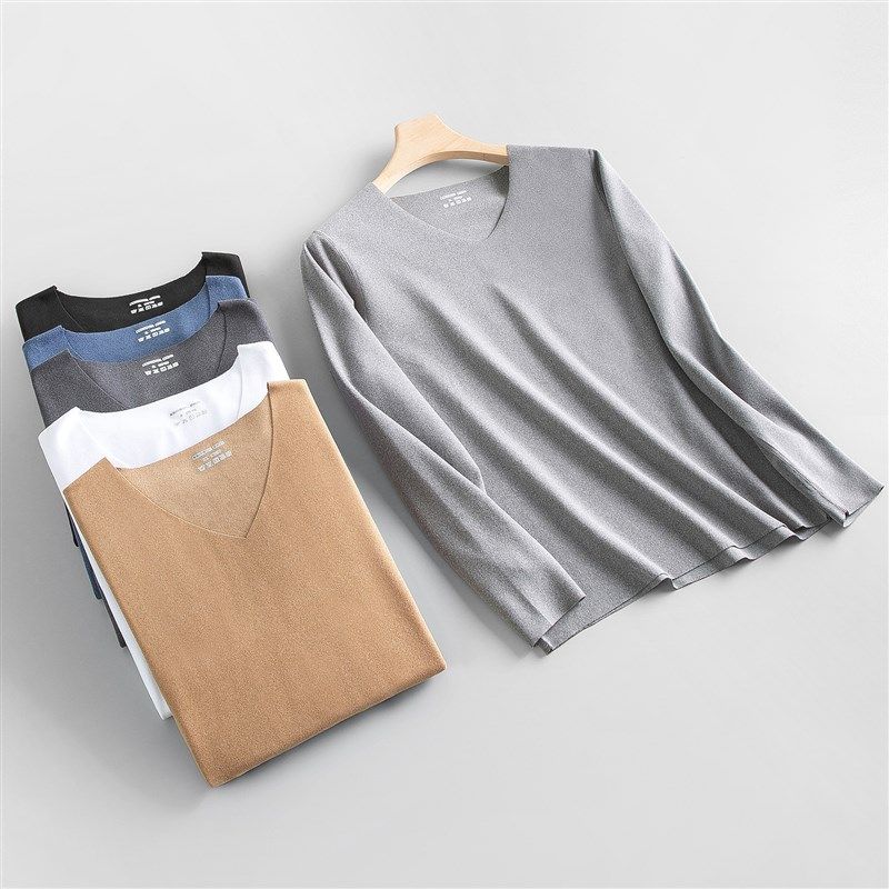 双面纳米绒!轻盈贴肤保暖!秋冬男简约百搭V领长袖打底衫T恤,男装,T恤,淘宝优惠券,粉丝福利购,淘宝优惠卷