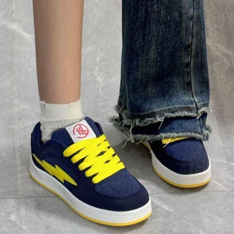 加绒秋冬校园风藏蓝闪电板鞋