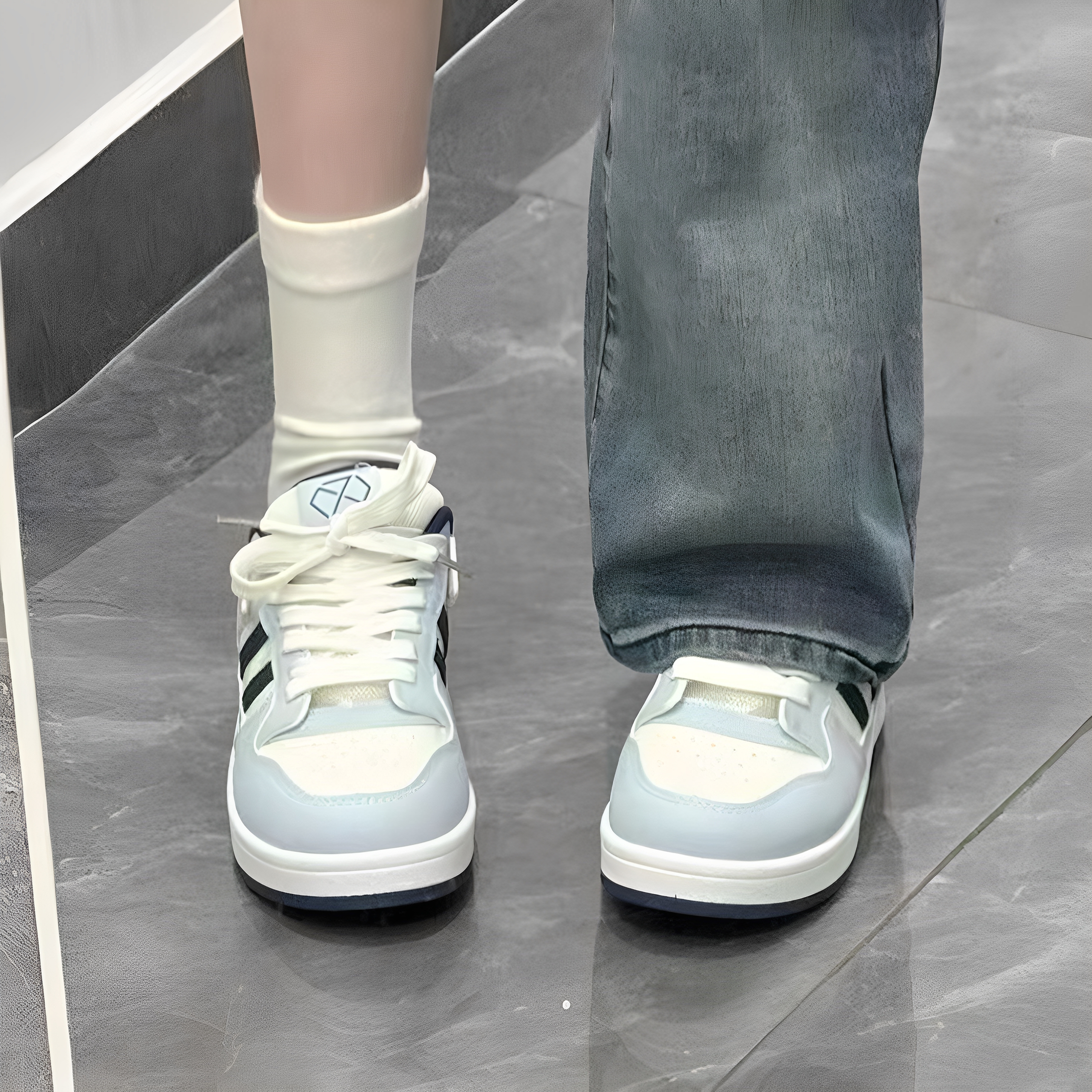 赵露思同款港风蓝色厚底面包鞋