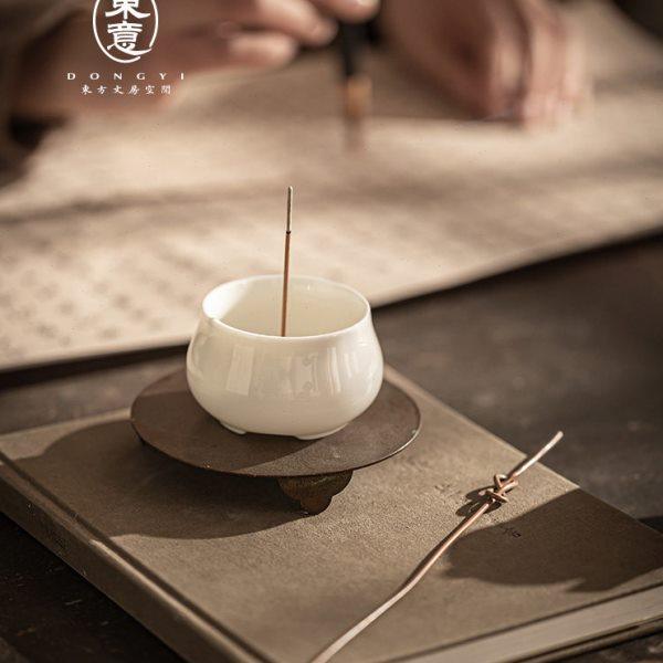 东意文房 羊脂玉陶瓷迷你香炉家用室内上香线香插底座香座香薰炉,家居饰品,香托/香盘/香座/香插,淘宝优惠券,粉丝福利购,淘宝优惠卷