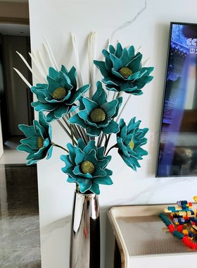 蓝色高仿真花摆设假花客厅装饰花束摆件落地式大花瓶插花花艺餐桌