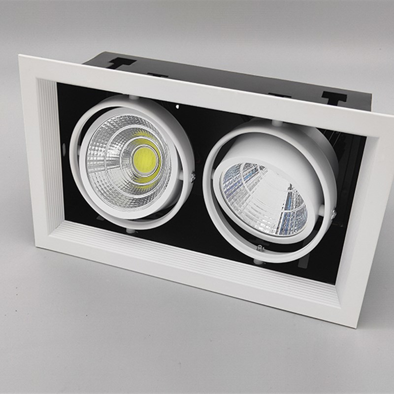 led斗胆灯双头射灯单头三头方形吊顶格栅天花筒灯嵌入式COB豆胆灯