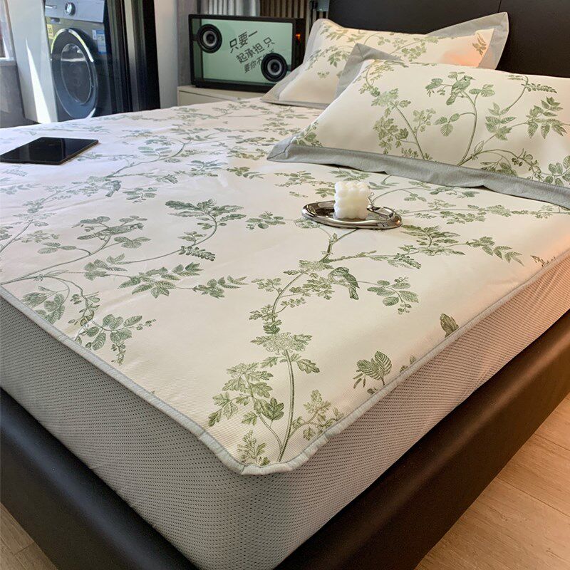 高端夏季花卉印花凉席透气冰丝空调软席可折叠床笠款可机洗1.8m