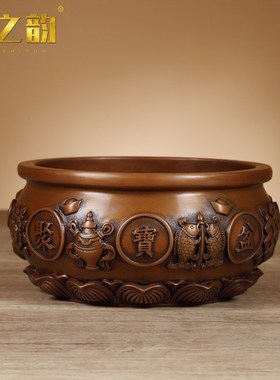 紫铜聚宝盆摆件家用门厅店铺财位中式装饰品聚宝盆铜器实心特大号