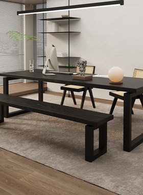 全实木电脑桌书桌现代洽谈桌长条办公会议桌黑色大板桌工作台学生