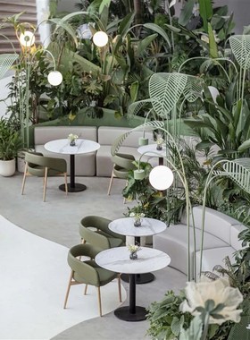 三叶两灯绿色铁艺隔断芭蕉叶灯落地灯大理石底座仿真绿植