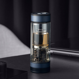 万象V258便携式个人专用茶道杯茶水分离泡茶杯子男高档玻璃杯双层