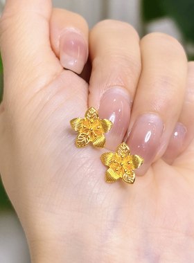 18K金耳钉 精美桃花耳钉饰 80068