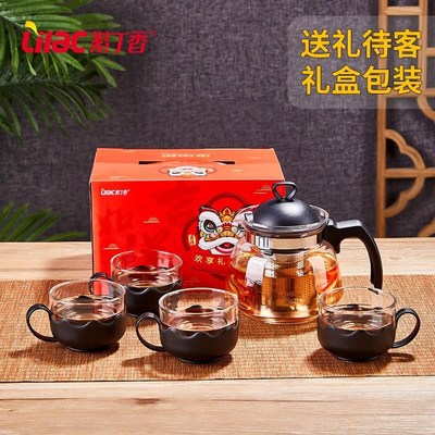 紫丁香耐热玻璃茶壶茶杯茶具套装耐高温茶水分离泡茶壶家用花茶壶
