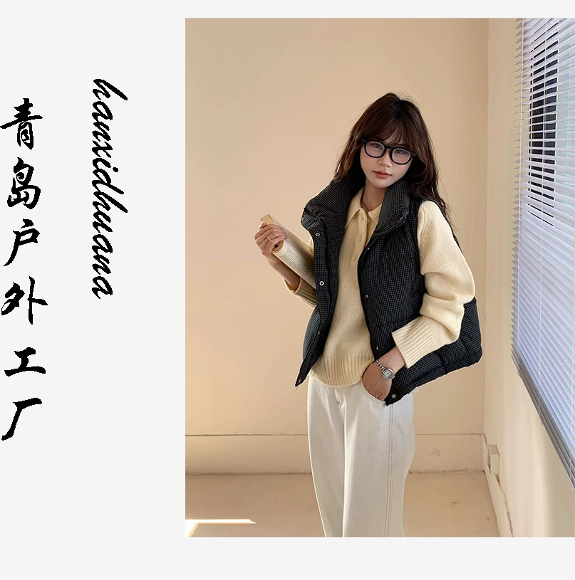 2025韩系立领羽绒马甲女短款轻薄零压感暖序叠影冬季外套