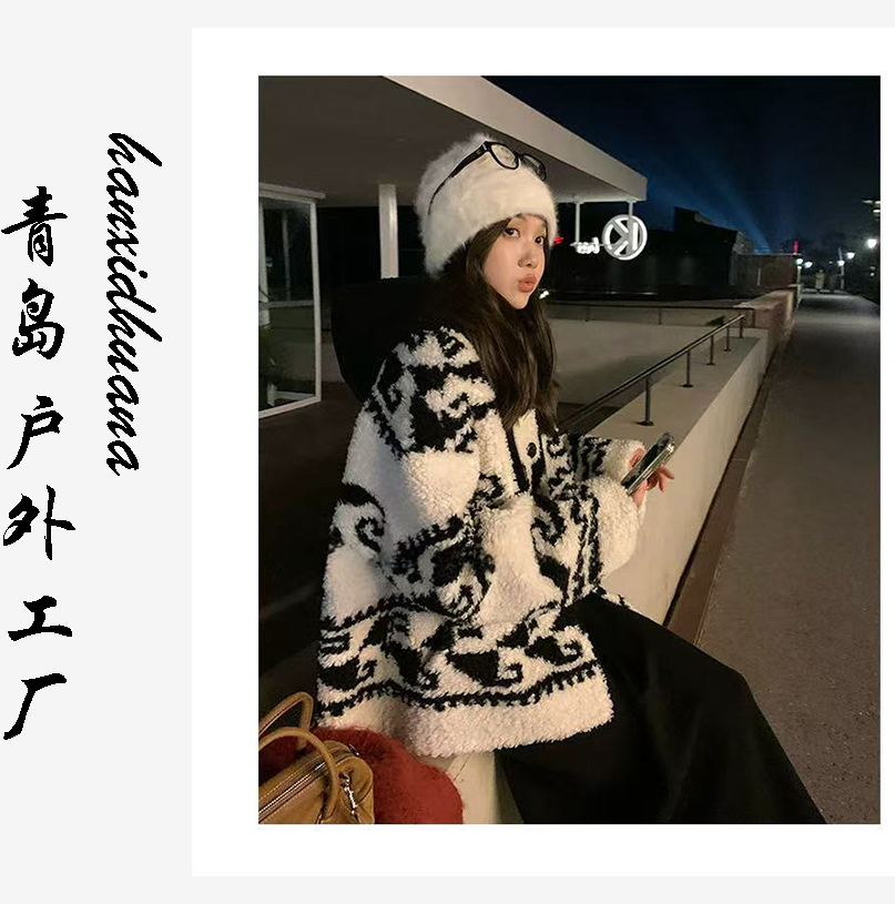 韩系羊羔毛短外套女冬季加厚保暖连帽毛绒外套高级感小个子