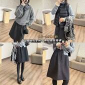 8826藏肉花苞中裙羊毛半身裙高腰A字半身裙短裙季 毛呢中裙休闲风