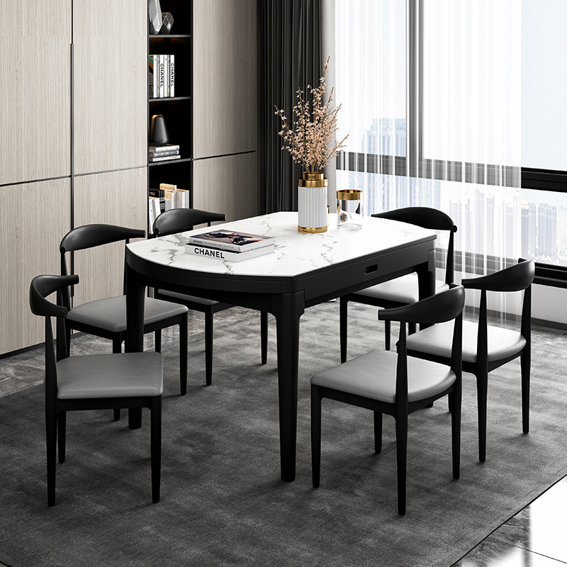 岩板餐桌椅组合意式极简可伸缩方圆两用简约现代小户型家用饭桌子