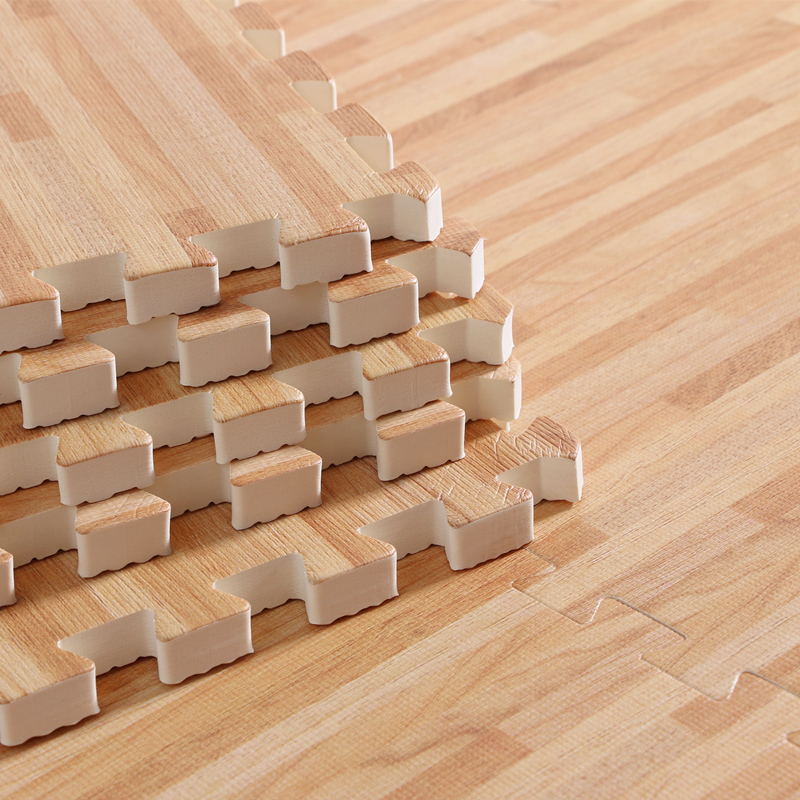 儿童泡沫拼接地垫卧室加厚宝宝爬行垫仿木纹防水可擦洗可裁剪垫子