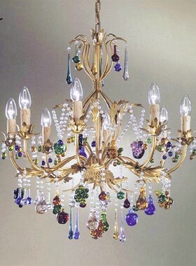 ABe爱贝灯饰 花蓝彩色水晶吊灯 法式欧式奢华复古别墅卧室客厅灯