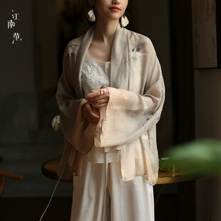 江南范小个子改良版复古国风汉服旗袍式外套真丝宽松披肩开衫上衣