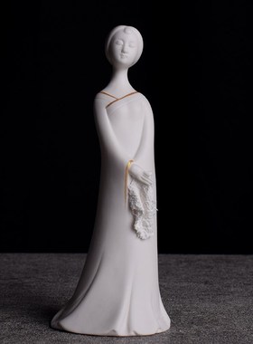 德化白瓷工艺品中式禅意古典美仕女陶瓷人物摆件家居客柜装饰礼物