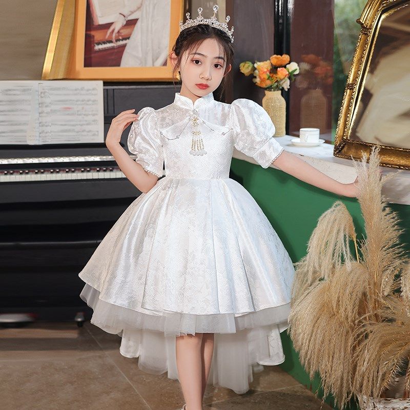 白色女童礼服轻奢小众高端花童公主裙儿童国风小主持人钢琴演出服