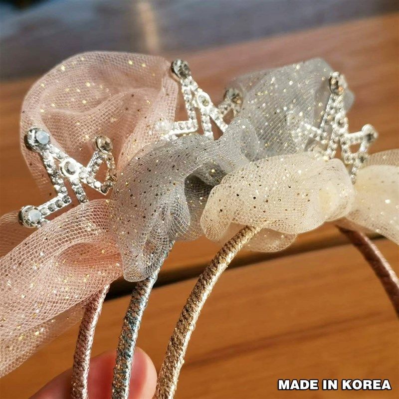 韩国儿童头箍公主水钻皇冠发箍洋气小女孩压发蕾丝蝴蝶结细发卡